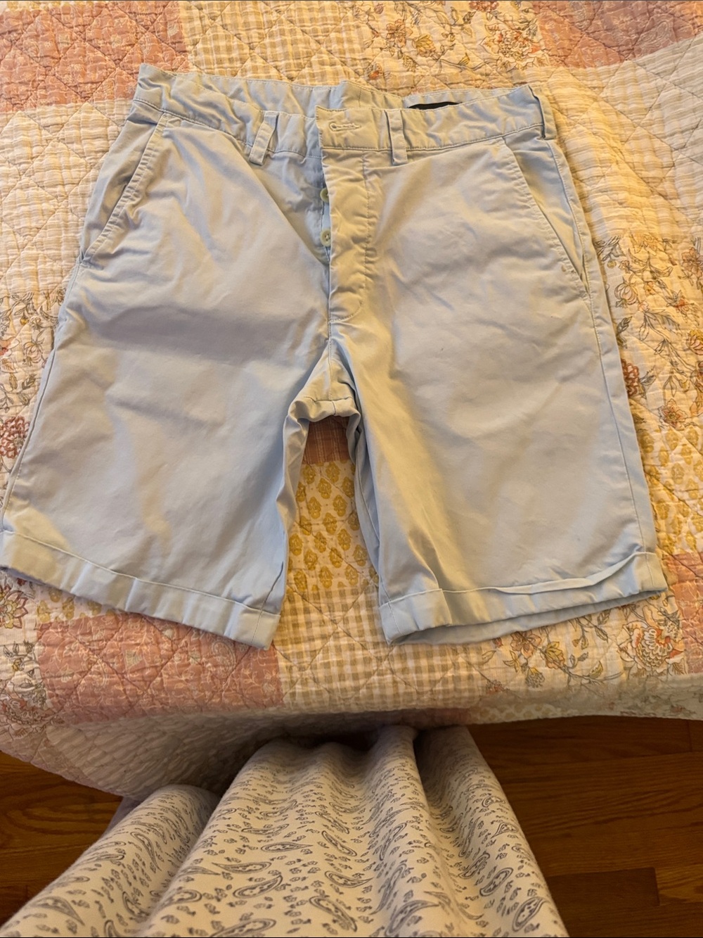 French Connection Pale Blue Flat-Front Chino Shorts